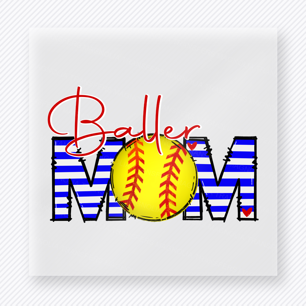 Baller Mom Softball Royal Stripes Sports DTF Transfers