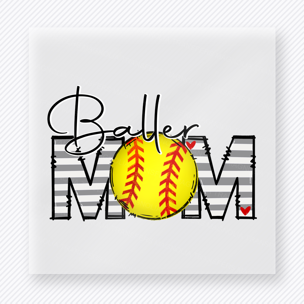 Baller Mom Softball Gray Stripes Sports DTF Transfers
