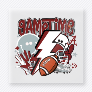 Game Time Football Red Gray Lettering Helmet Sports DTF Transfers