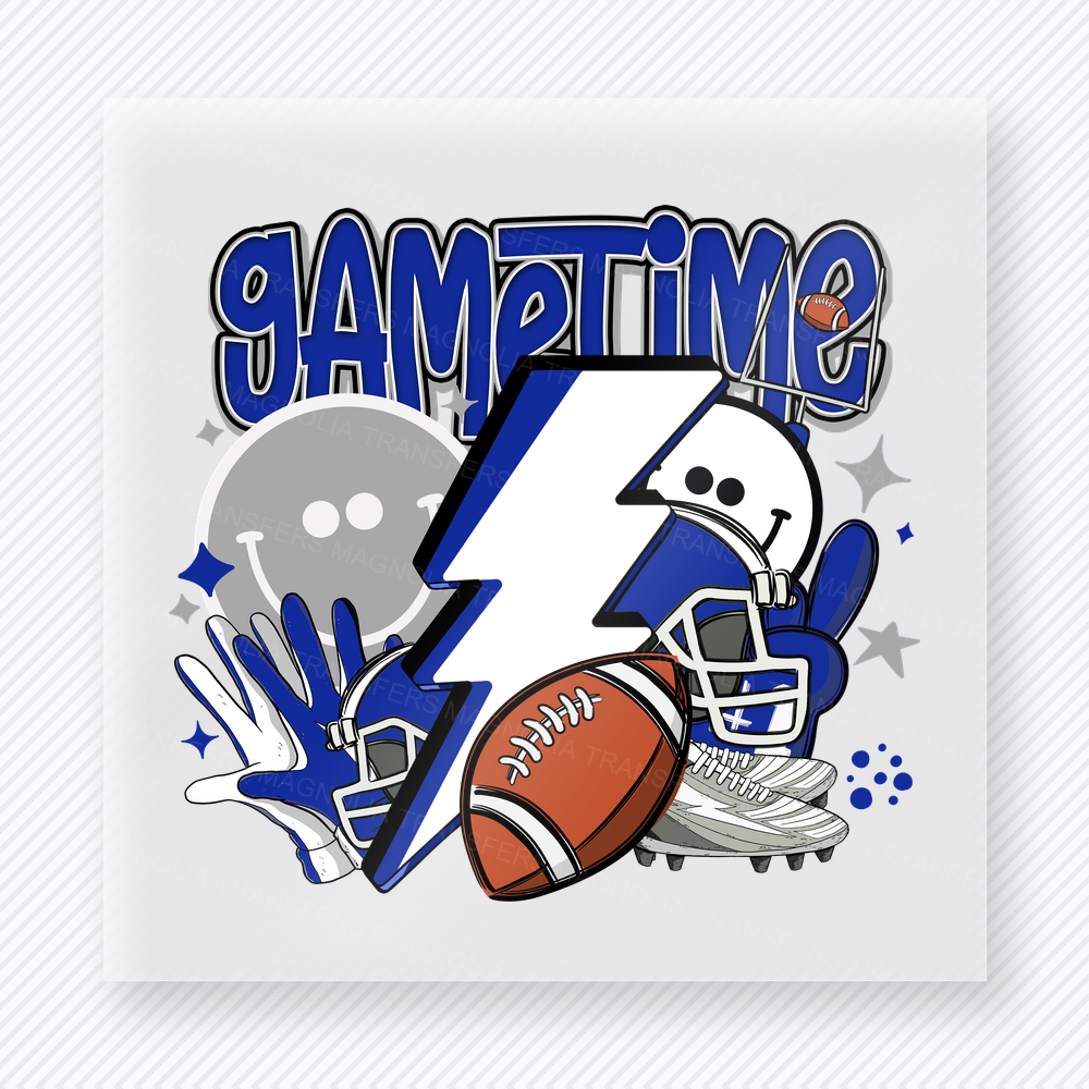 Game Time Football Blue Gray Sports DTF Transfers