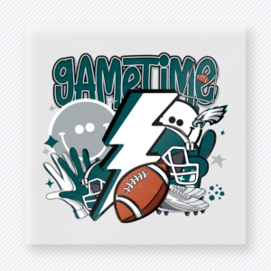 Game Time Football Teal Gray Sports DTF Transfers