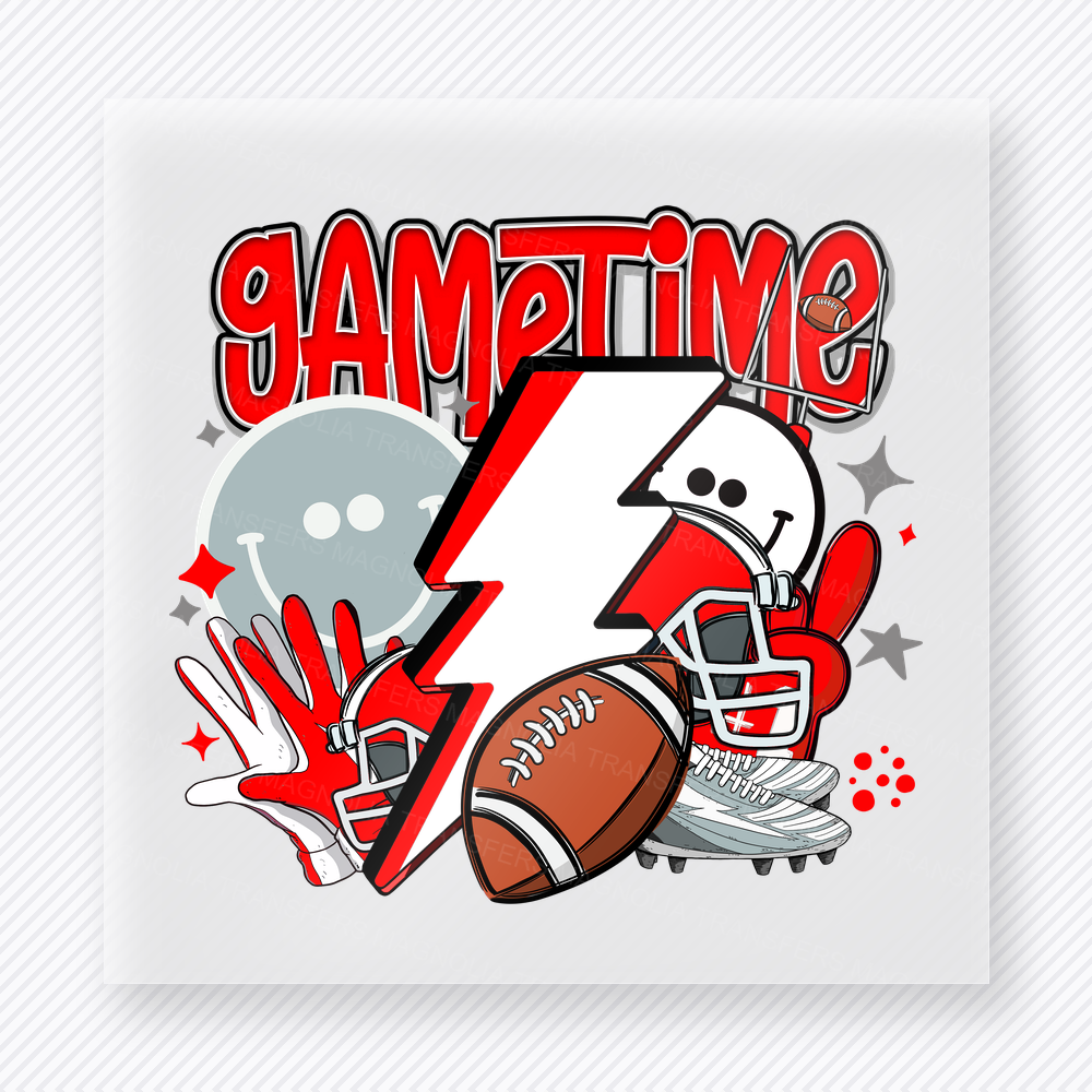 Game Time Football Red Gray Sports DTF Transfers