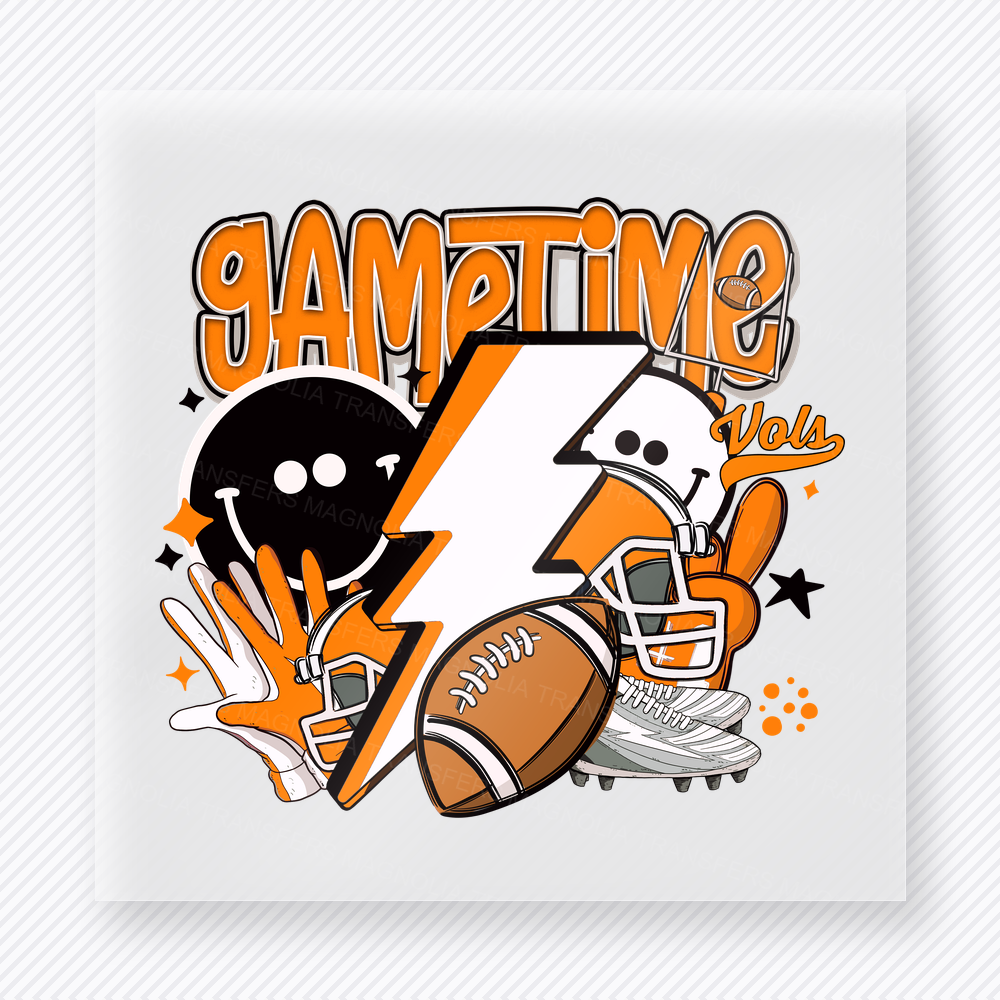 Game Time Football Orange Script Sports DTF Transfers