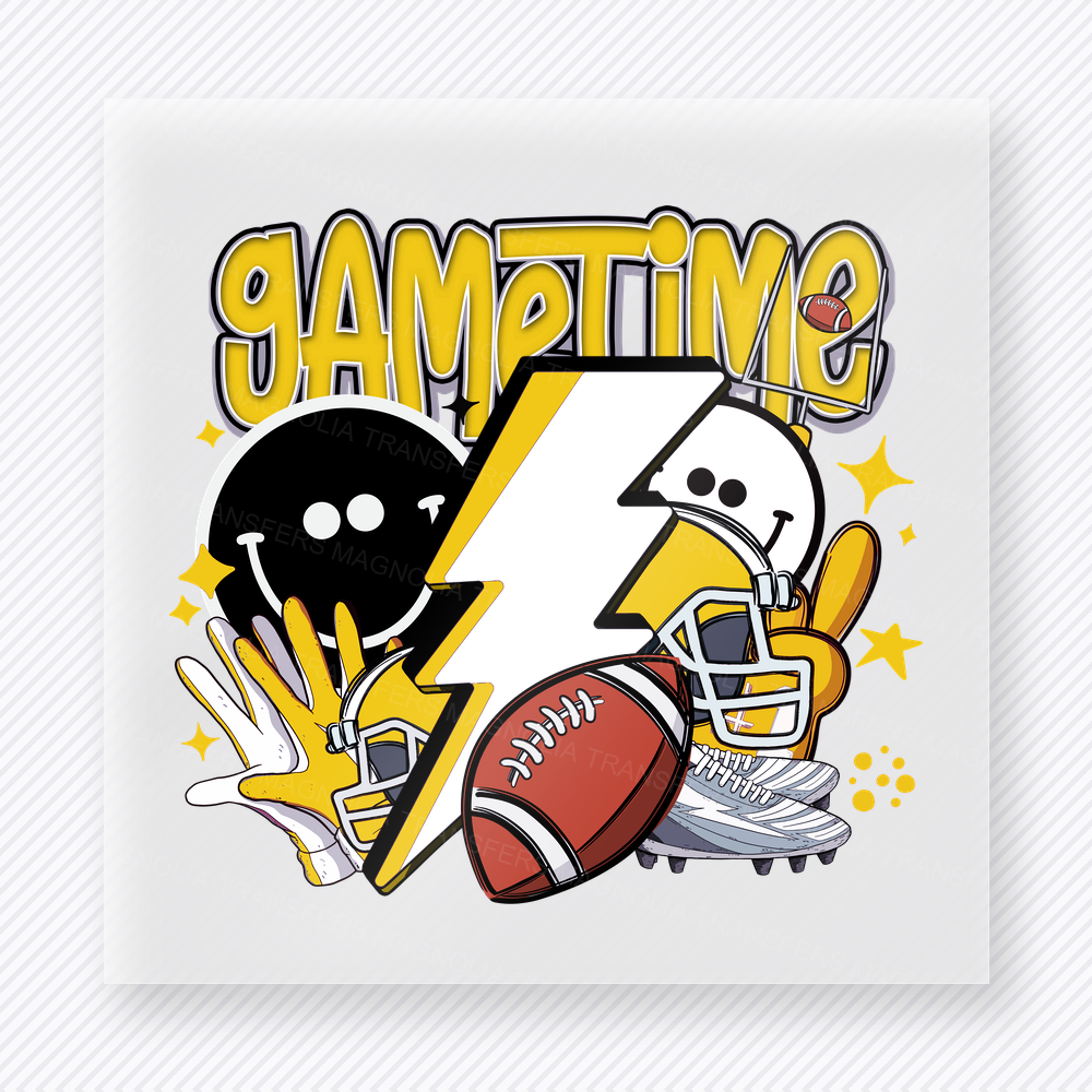 Game Time Football Yellow Script Sports DTF Transfers