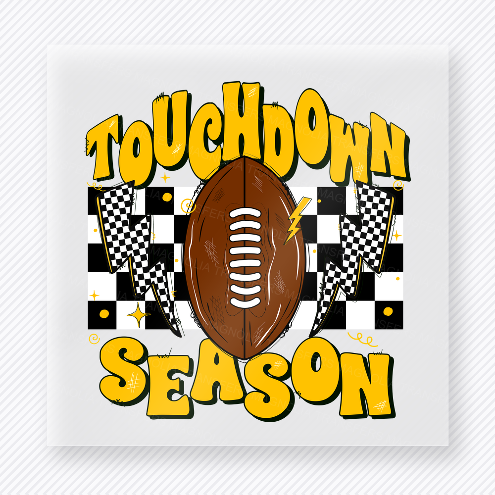 Touchdown Season Yellow Checkered Sports DTF Transfers