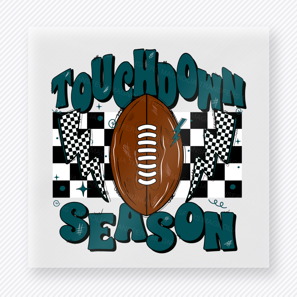 Touchdown Season Teal Checkered Sports DTF Transfers