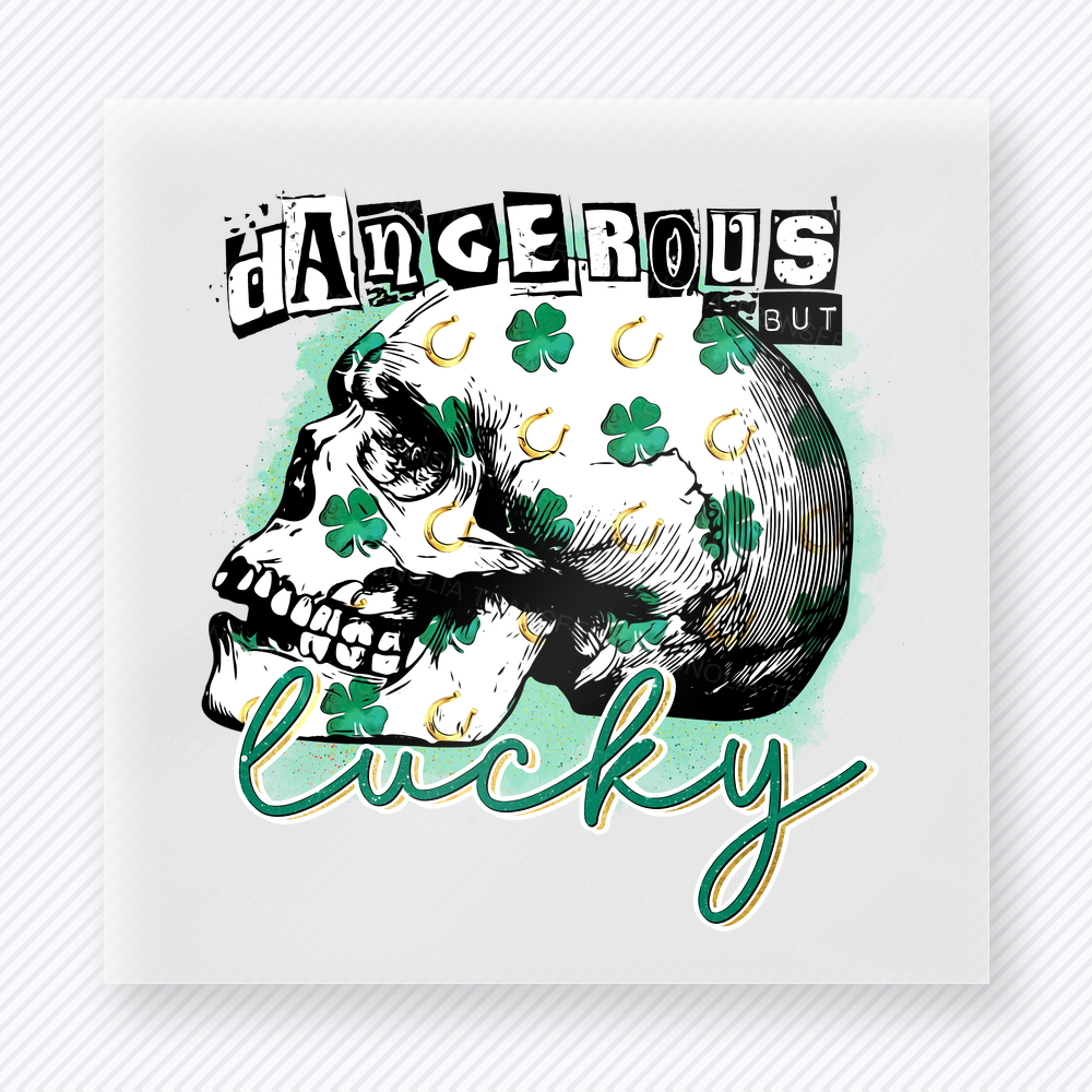 Dangerous But Lucky Skull Green St. Patrick's Day DTF Transfers