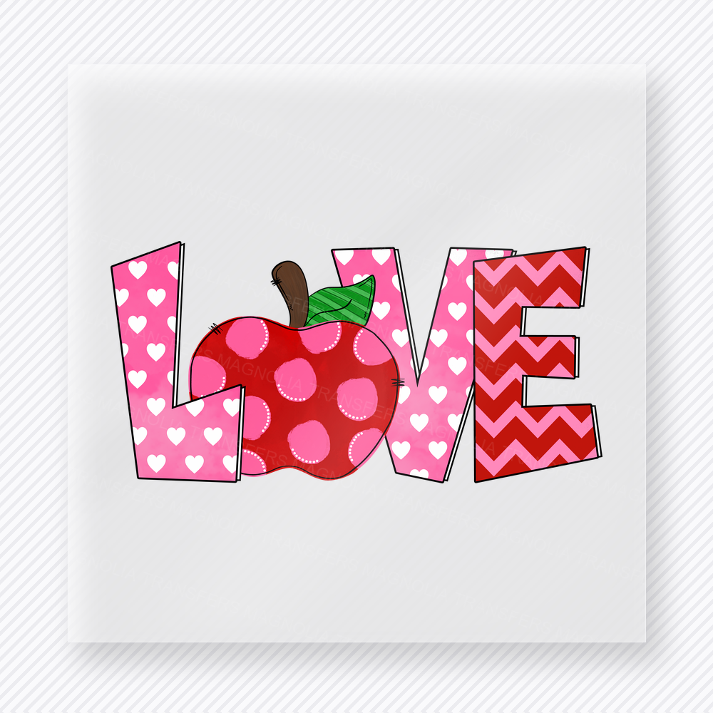 Love Apple Horizontal Teacher & School DTF Transfers
