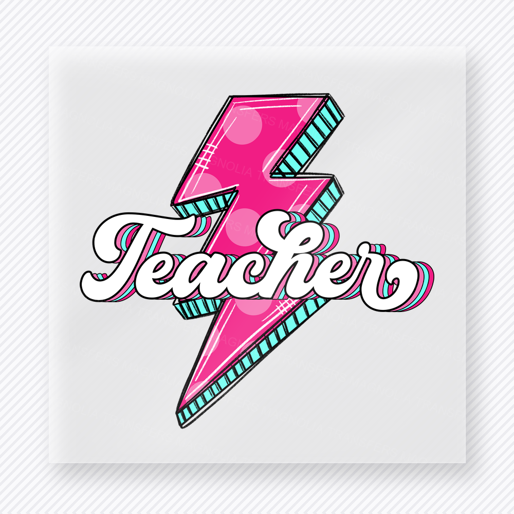 Teacher Pink Lightning Bolt Teacher & School DTF Transfers