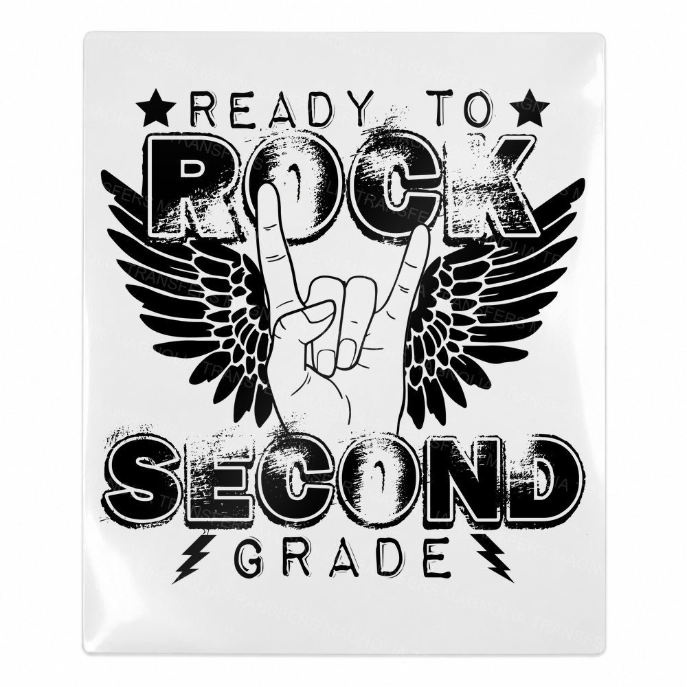 Ready To Rock Second Grade Black Teacher & School UV transfer for hard-surface products