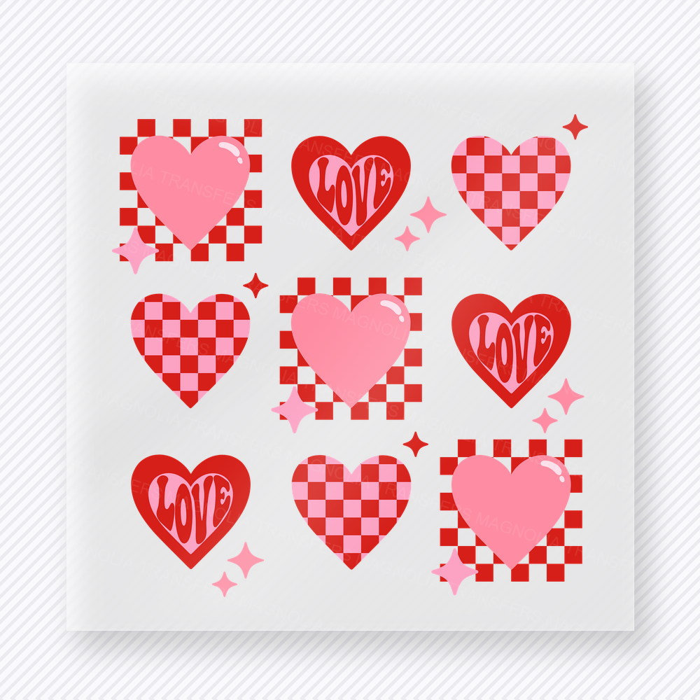 Valentine Heart Grid Valentine's Day DTF Transfers