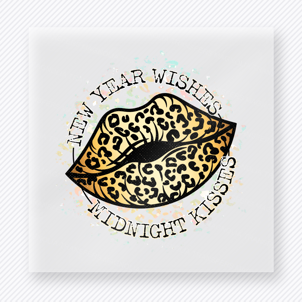 New Year Wishes Midnight Kisses Leopard New Years DTF Transfers
