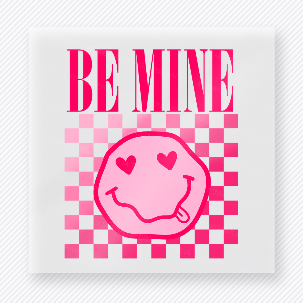 Be Mine Pink Checkerboard Smiley Valentine's Day DTF Transfers