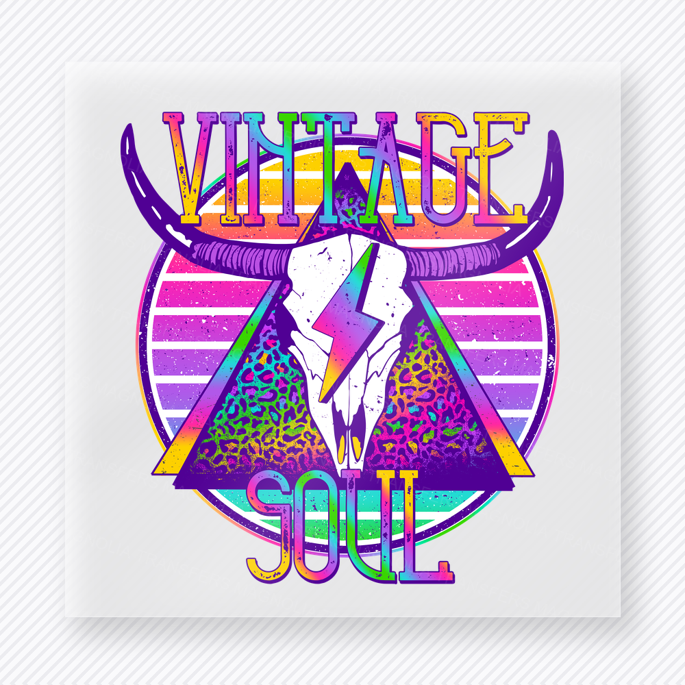 Vintage Soul Cow Skull Western, Boho & Hippie DTF Transfers