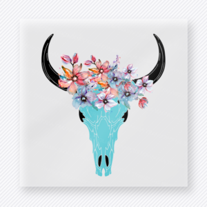 Turquoise Floral Cow Skull Western, Boho & Hippie DTF Transfers