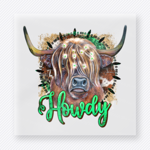 Howdy Highland Cow Green Western, Boho & Hippie DTF Transfers